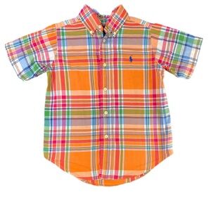 Ralph Lauren Orange Plaid Kids Button Down Shirt size 9 M